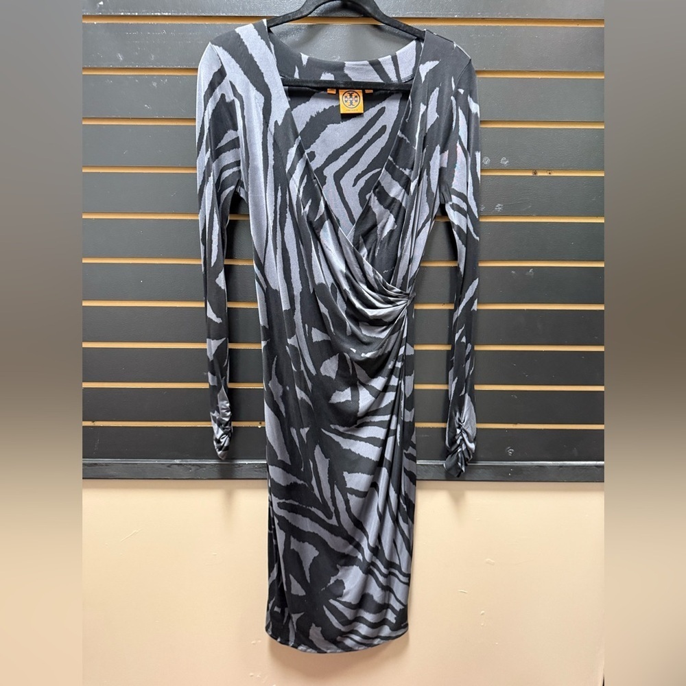 Tory Burch Thamara Silk Zebra Print Faux Wrap Dress Size M